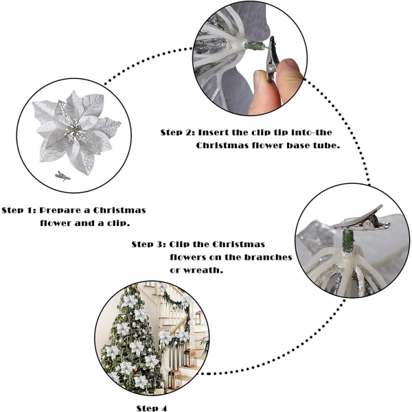 10 stykker juleglitter kunstig julestjerne blomster kunstig bryllup blomsterdekorasjoner juletrepynt med sil