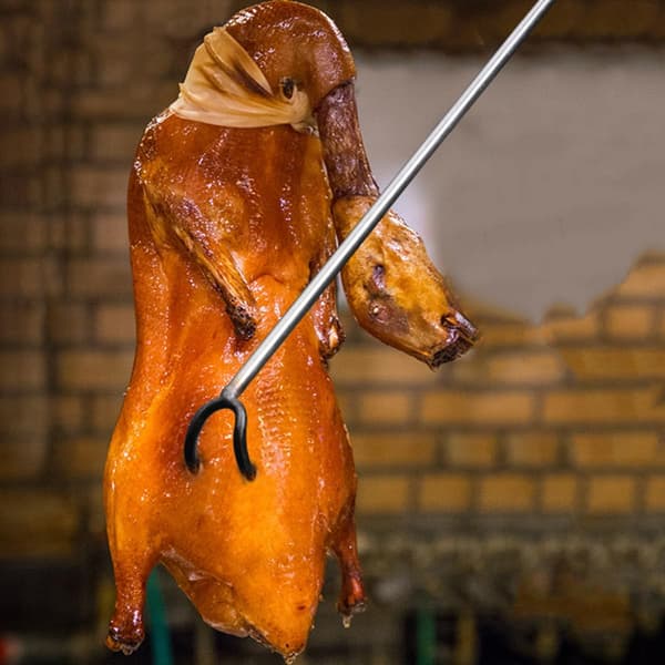 2 stk kjøttkroker skinkekroker rustfritt stål tremateriale lang stil enkel