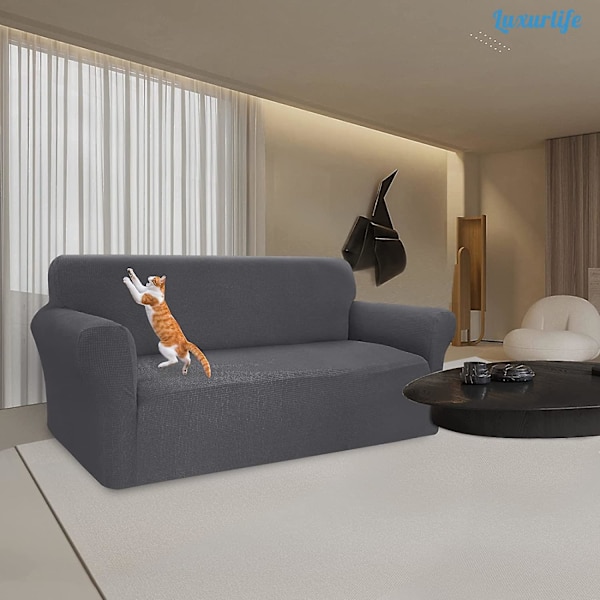 Strækbar, Vandafvisende Og Ridsefast Sofa Betræk Til 3-Sæders Sofa Elegant Mønster Med Skridsikker Skumstænger (3-Sæders Sofa, Grå)