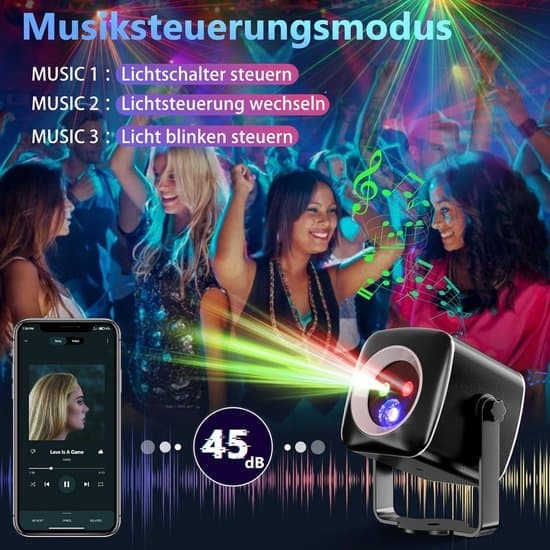 Mood Light - Disco Ball - Music-Controlled Disco Lamp - Party Laser - Children - Party Lighting - 60 Different Patterns, Strobe Effect Party Lights (Ho)