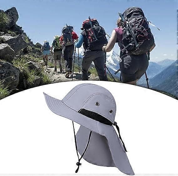 Sun hat with neck protection, breathable hiking sun hat with wide brim, visor hat for climbing, riding, backpacking (307Grey)