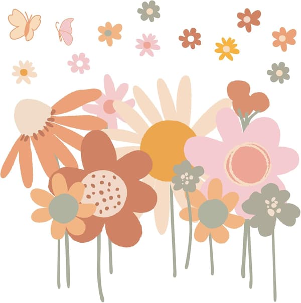 Färgglada Blommiga Väggdekaler Retro Boho Blommiga Väggdekaler Stor Trädgårdsblommiga Väggdekaler För Vardagsrum Sovrum
