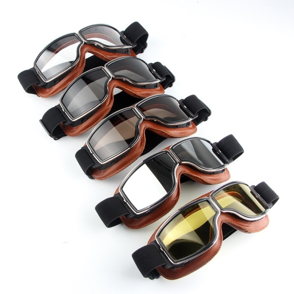 Vintage motorcykelglasögon Aviatorglasögon svart läder för hjälmar C