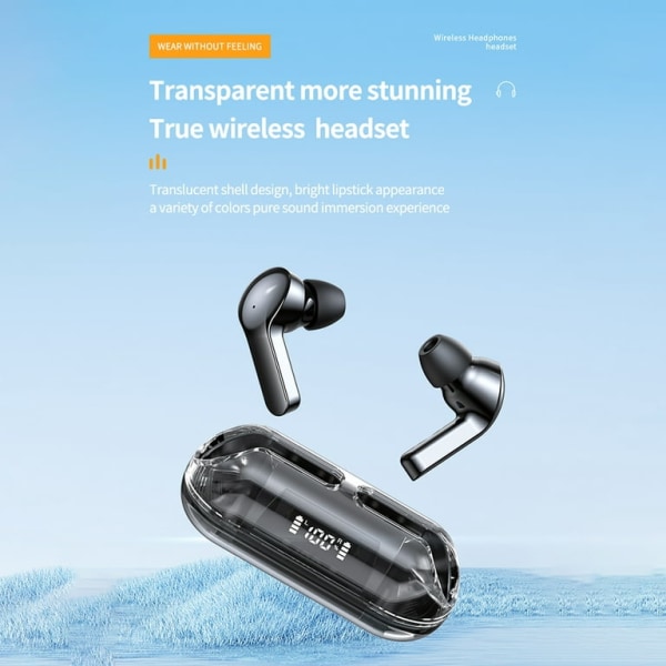 Gennemsigtig trådløs Bluetooth 5.3 hovedtelefoner Hovedtelefoner med mikrofon og USB+PD Type-C oplader 33W Ehuebsd til iPhone Samsung Huawei Laptop