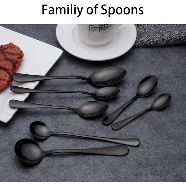 Titanium Sort Guldbelagt Rustfrit Stål Kaffeske, Mocha Ske, Dessert Ske, Dessert Ske, Teske, 6 Pak
