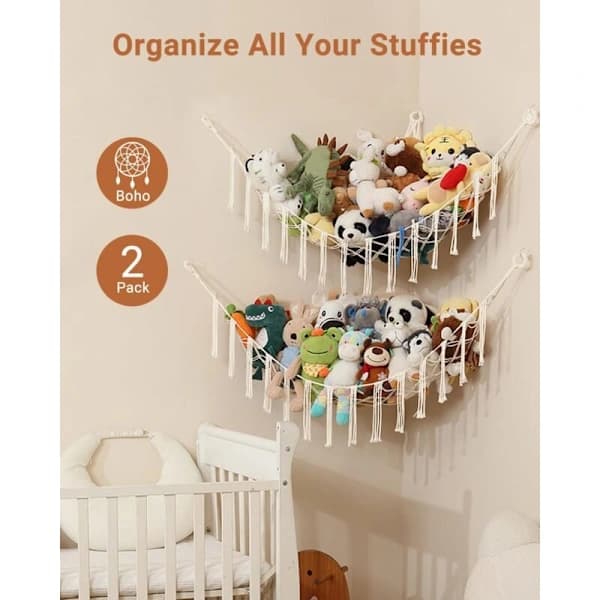 HA~Units Toy Storage Hammock, Boho Toy Storage Hammock for Stuffed Animals - Hanging Storage for Stuffed Animals