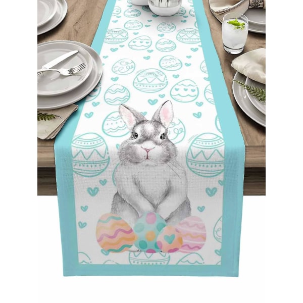 Blå påskägg Bunny Kanin Printed Bordslöpare Bröllopsfest Bordsdekorationer för heminredning Presentfavorit Bordsduk bordsduk