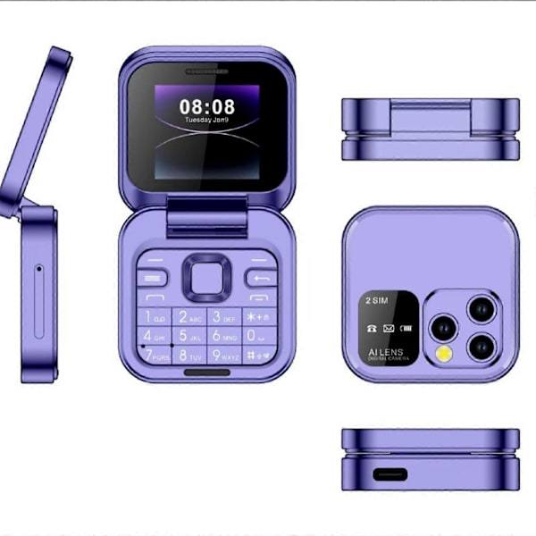2024 Ny Mini Flip Mobiltelefon 2 SIM-kort Lille Skærm Foldbar Mobiltelefon Ulåst Flip Telefon 2G Flip Mobiltelefon Til Seniorer [DB] Purple