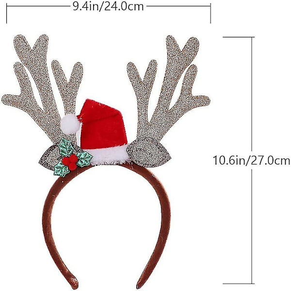 Hodebånd med reinsdyrgevir, gevir, hårbøyle, hårtilbehør, julehodeplagg, kostyme for kvinner og jenter, 2 stk, brun