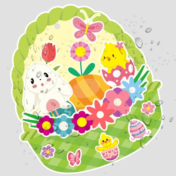 Easter Decoration Sticker Craft Gift Pack, Easter Basket Card Kit (24 Cards + 24 Stickers + 24 White Ribbons)