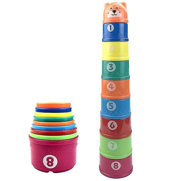 Baby Blocks Cup Leksaker Baby Blocks Leksaker Stapling Cups med siffror Mönster Regnbågsfärger Häckande koppar för hem skolresor