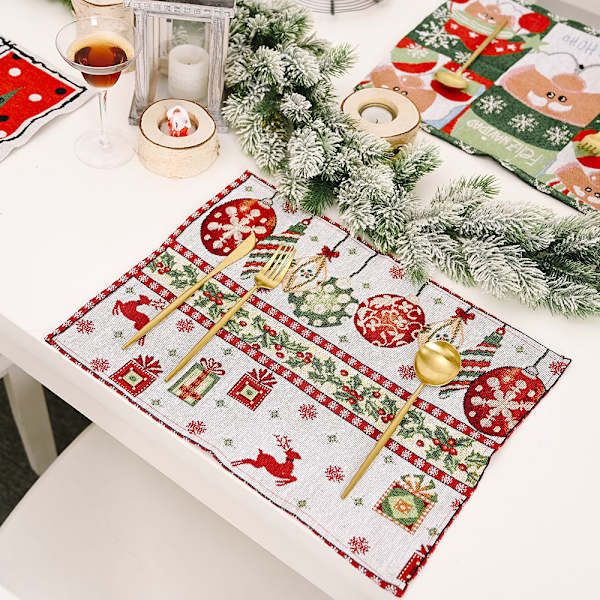 4 st Hemtextil Vinterskog Rensa Vintage Jul Eve Snöflingor Semester Säsong Dekorativ Vävd Gobeläng Underlägg