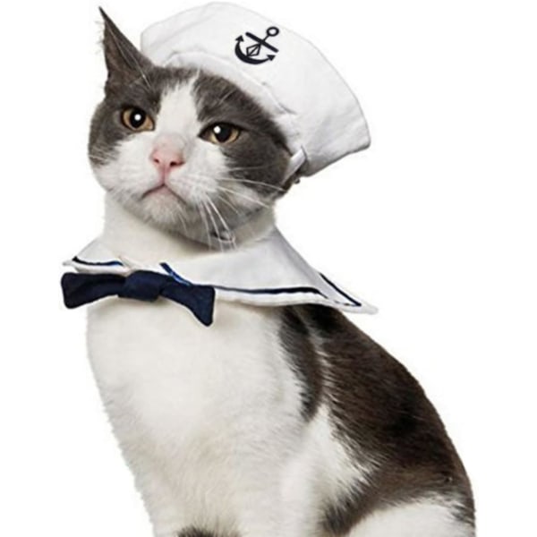 Sjömansdräkt för katter Små hundar Halloween katt sjömanshatt med slipskrage Doggy Marinblå outfit Cosplaykläder
