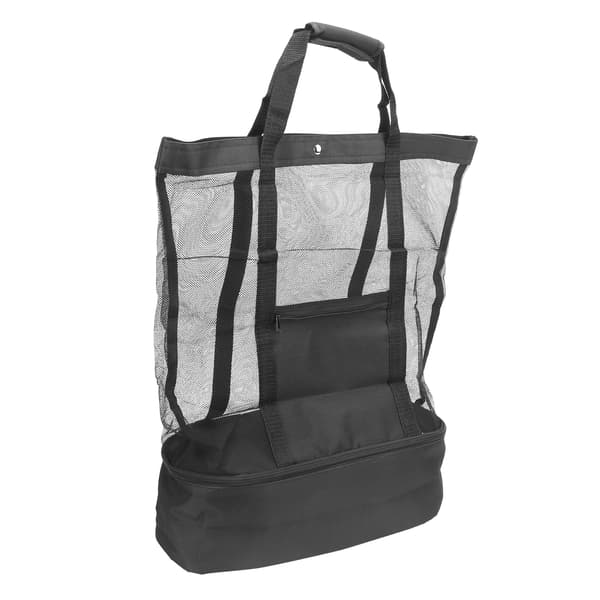 Camping Beach Mesh Bag with Detachable Cooler Multifunctional Packing Organizer Black