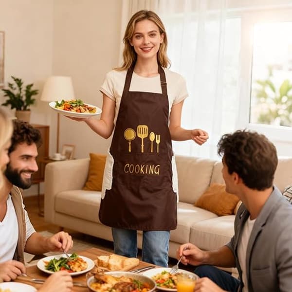 4 Kitchen Aprons - Chef Apron with 2 Pockets, for Cooking, Grilling, Baking - Unisex