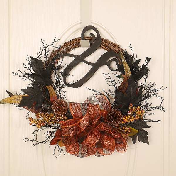 Halloween rotting vinrankor dörrkrans glänsande mesh band band rosett konstgjorda löv tallkotte hängande krans Thanksgiving Holiday Fönster Väggdekor
