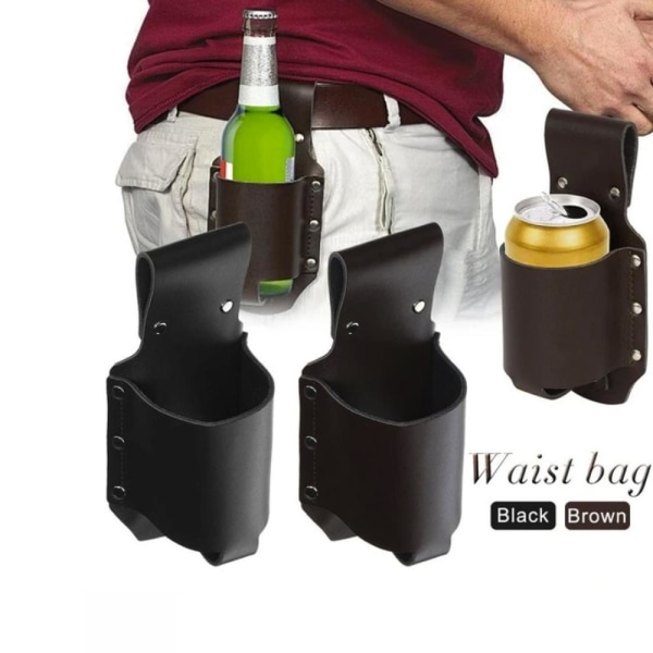 Svart och brun vinflaskhållare, Robust PU-läder Vattentät Ölholster För Utomhusvandring För Camping För Bar