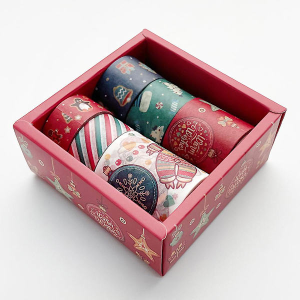 6 Rullaa Jouluaiheista Washi-Teippiä DIY-Scrapbooking-Teippiä Lahjojen Käärimiseen, Päiväkirjan Suunnitteluun, Taiteen ja Käsitöiden Projekteihin, Koristeluun