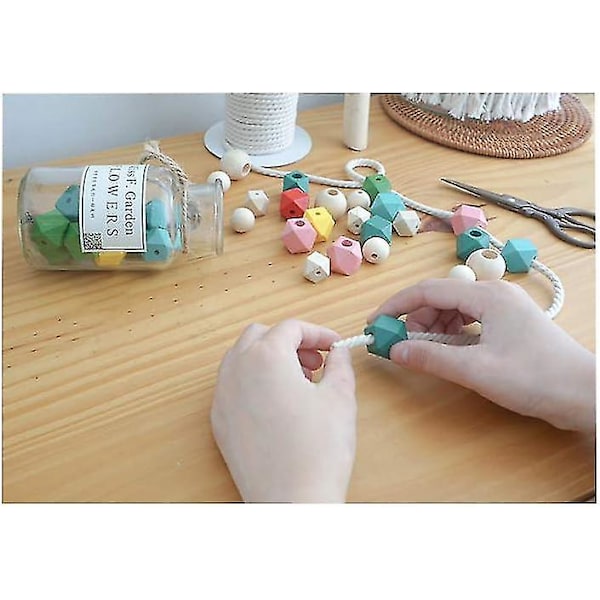 100 Naturlige Ottekantede Træperler Geometrisk Design, Til DIY Håndlavet Smykkefremstilling (15mm)