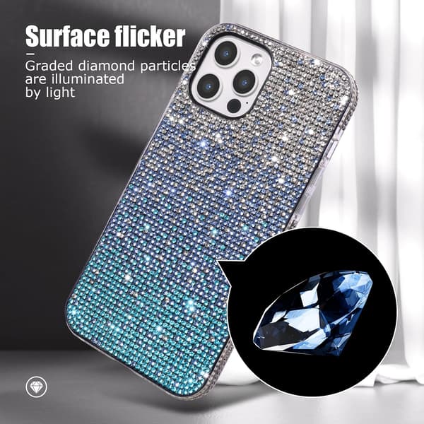 Bling-deksel for Apple iPhone 16 Pro, Luksuriøst glitrende diamant søtt trefarget gradientdeksel for kvinner og jenter Sof