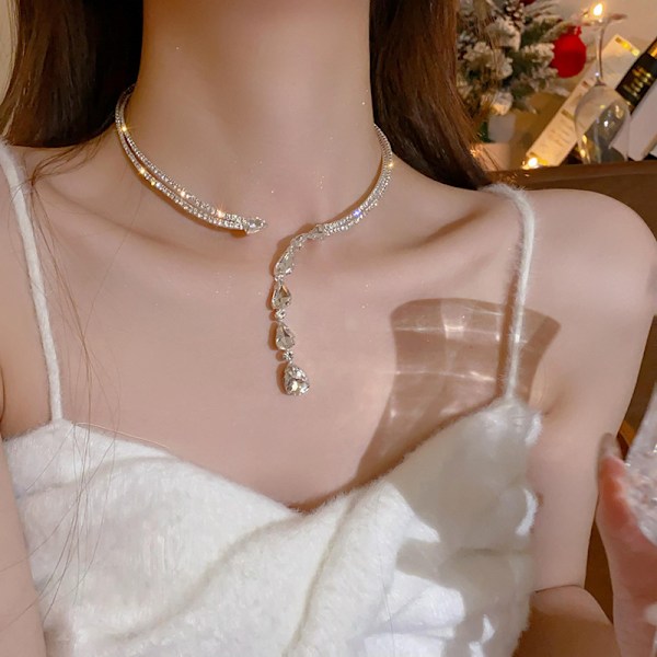 Kaulakorusetti Hopea Kristalli Hääkorut Prom-Asusteet Korusetti Juhla Choker-Kaulakoru Naisille ja Tytöille