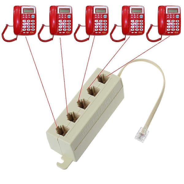 RJ11 Telefon Splitter 6P4C Han til 5-vejs 6P4C Hun Stik Modulær Splitter Adapter Hvid