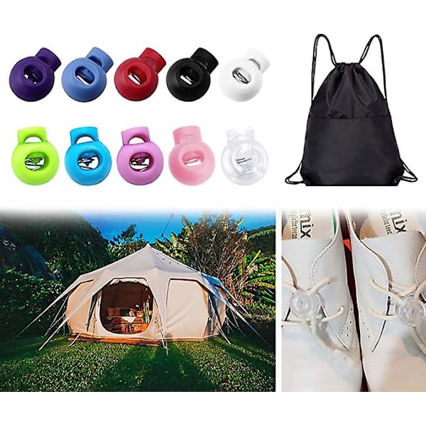 Plastfjäder-snörlås, runda ändstopp med fjäder för camping, vandring, skosnörebyte, sport, ryggsäckar (100 st, vita)