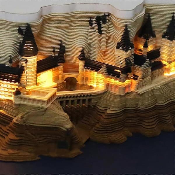 Tidstycke Kalender, 2025 Skrivebordskalender Memoblok, 3D Magic Castle Tidstycke Notesblok med Lys