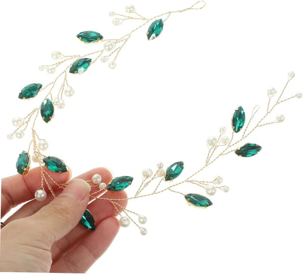 Elegant grønn tiara brudehodeplagg med perle og rhinstein for spesielle anledninger