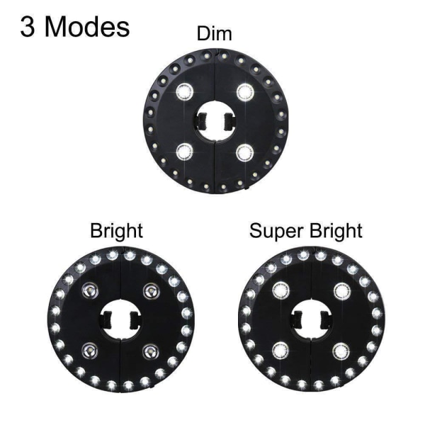 Sort Haveparasol Lampe, Parasollampe med 28 LED Pærer, Lampe Fastgjort til Stativ eller Hængende, 3 Tænd/Sluk-Tilstande til Justering