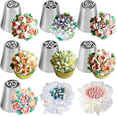 Set of 7 Russian Nozzles for Cake Decoration, Flower Icing, DIY Baking Tools