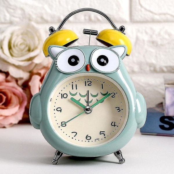 Børnevækkeur Owl Loud Bell Analogt vækkeur Lydløst, ikke-tikkende skrivebordsur med natlysgrå Gray