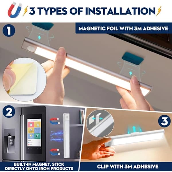 LED Kitchen Light, Wireless USB Rechargeable Cabinet Light, 6000K LED Kitchen Lighting Under Cabinet, Magnetic Dimmable with Sensor (20cm 2pcs)