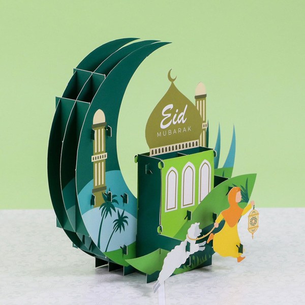 Religiösa semester gratulationskort Handgjorda 3D slott och Moon Pop Up Card