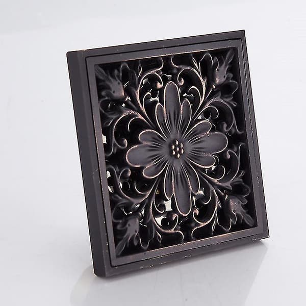 Gulvafløb i Kobber, 10x10cm, Sort, Antik Design, Lugtsikker, Scrollsqy