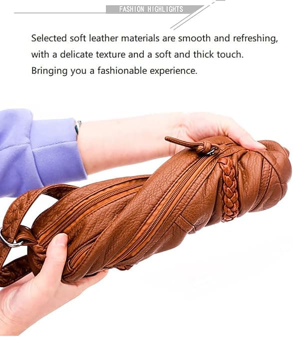 Women's Leather Bag, Shoulder Bag, Crossbody Bag, Machine Washable, Soft Texture, Brown