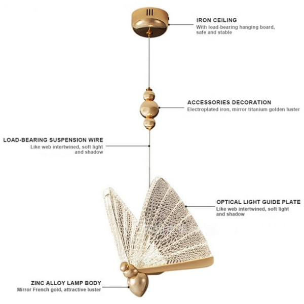 Nordisk Fjärilslampa Hängande Pendellampa Cafébelysning Armaturer Chandelier（Neutral ljus med egen ljuskälla）