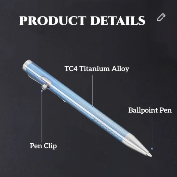 Bolt Action Tactical Pen med Tungsten Steel Glas Breaker， Blå, ét stykke