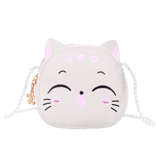 Barnflickor Katt Crossbody Väska PU Läder Cartoon Axelväska Tote Myntplånbok Satchel Vit
