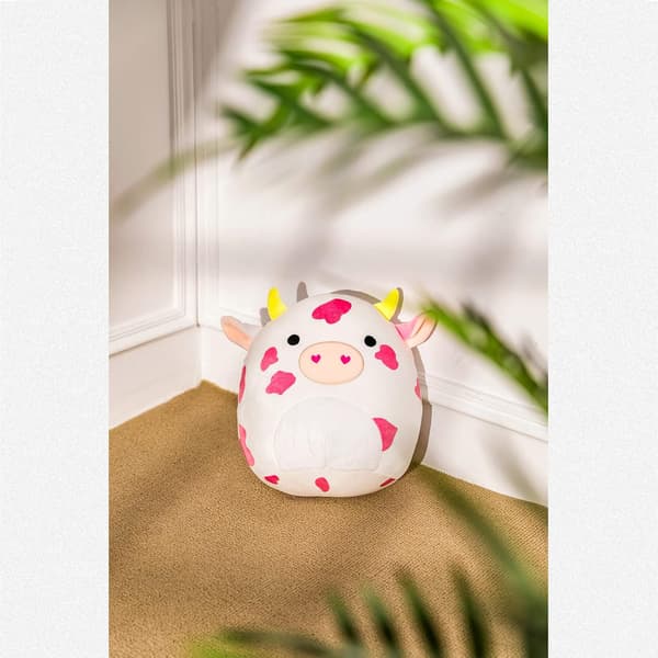 Vaaleanpunatäpläinen lehmäpehmolelu - 30 cm 3D söpö lehmäkuvio ruskealla