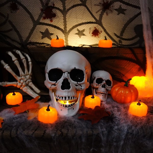 12 Pak LED Græskarlys, Halloween Græskar Batteridrevet, Græskar Te Lys, Lys Op Jack O’ Lanterns til Hallo
