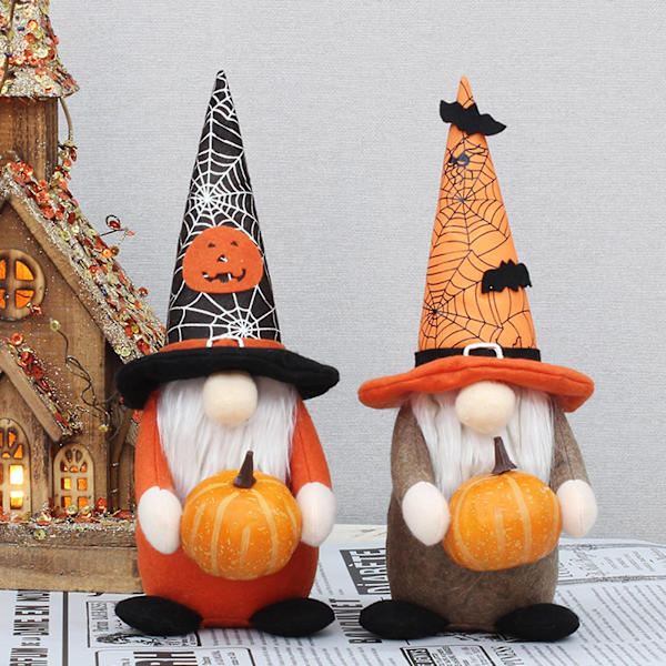 Halloween-tomteplyschdocka med pumpa, fladdermus, spindelnät, prydnad för hemmet, fest, bordsdekoration, GnomeA