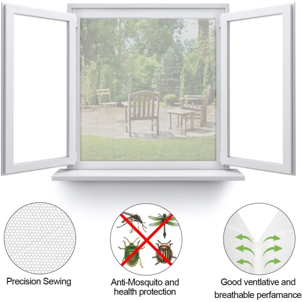 Fönsterskärm, 3-pack självhäftande fönsterskärm (1,3 x 1,5 m) med 3 rullar vita tejper, universal myggnät
