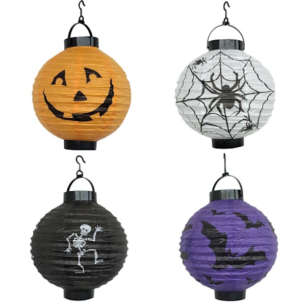 4 kpl 7,8 tuuman Halloween-koristepaperilyhtyjä, kummitustalon riippuva lyhty luuranko kurpitsa hymyilevä lepakko hämähäkit kuvio
