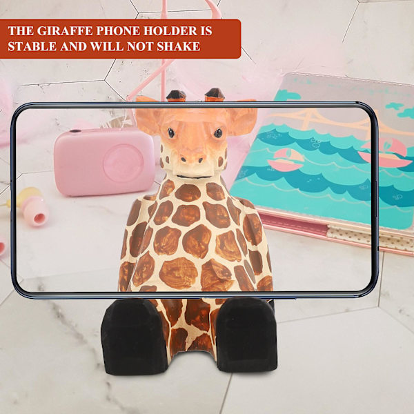 Trämobiltelefonställ Söt Giraffformad Smartphonehållare Stöd 6x8x9cm