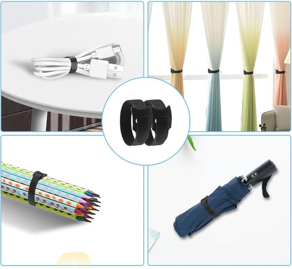 Reusable Cable Ties 25cm 40pcs Black - Self-adhesive Straps for Cable Management - Adjustable Organizer