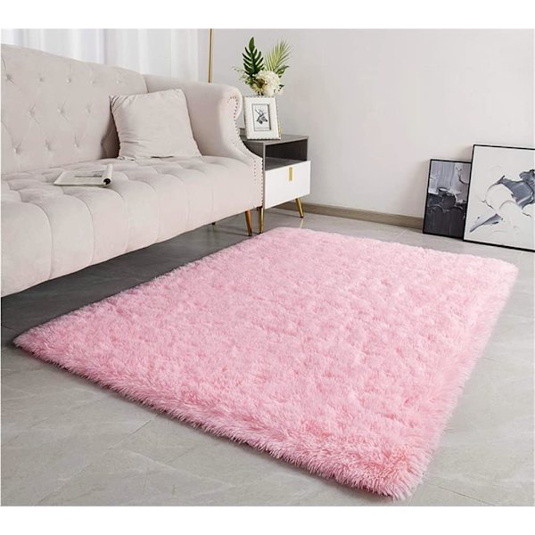 Modern fluffig matta för vardagsrum, mjuk och lämplig för barnrum, sovrum, heminredning, inredning, ultramjuk matta (rosa
