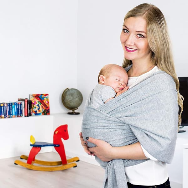Babyvikle, bæresele, problemfri, til nyfødte og spædbørn. Blødt åndbart stof.