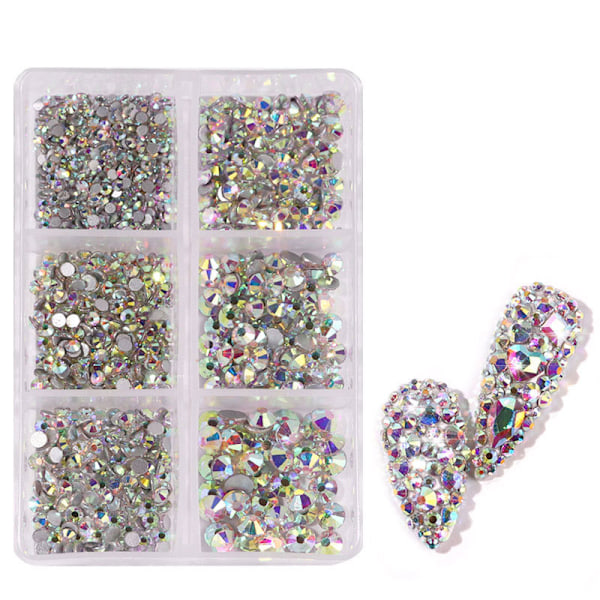 5box Blandade Storlekar Varma Fix Runda Kristaller Stenar Glasstenar Platta Bak Slöjor 5 Färger-DIY Nageltillbehör
