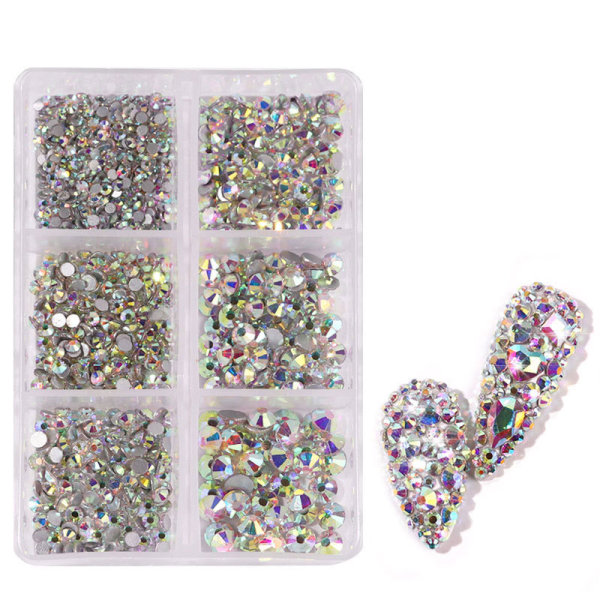 5box Blandede Størrelser Hot Fix Runde Krystaller Stene Glassten Flade Bag Rhinestones 5 farver - DIY negletilbehør